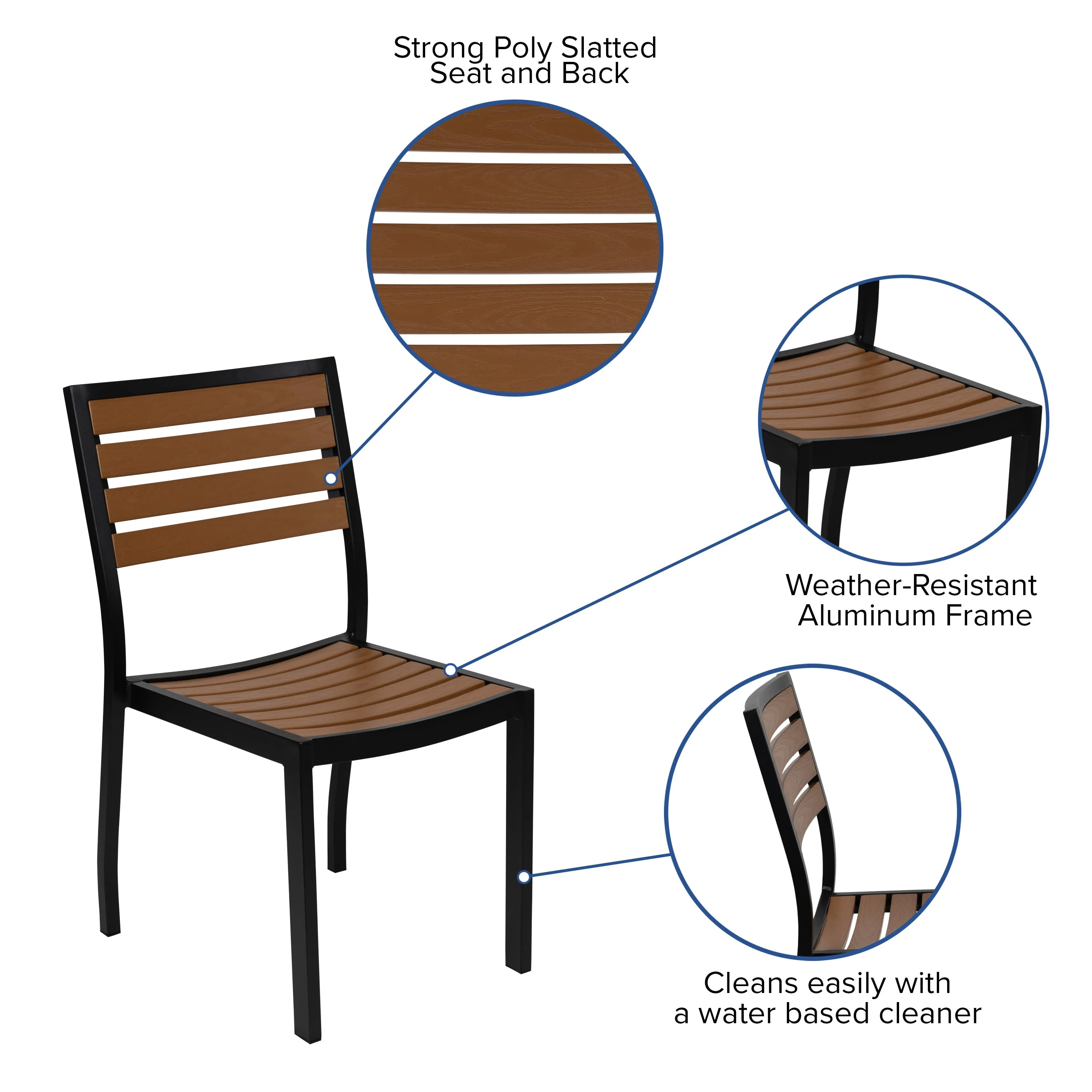 Lark Outdoor Side Chair with Faux Teak Poly Slats