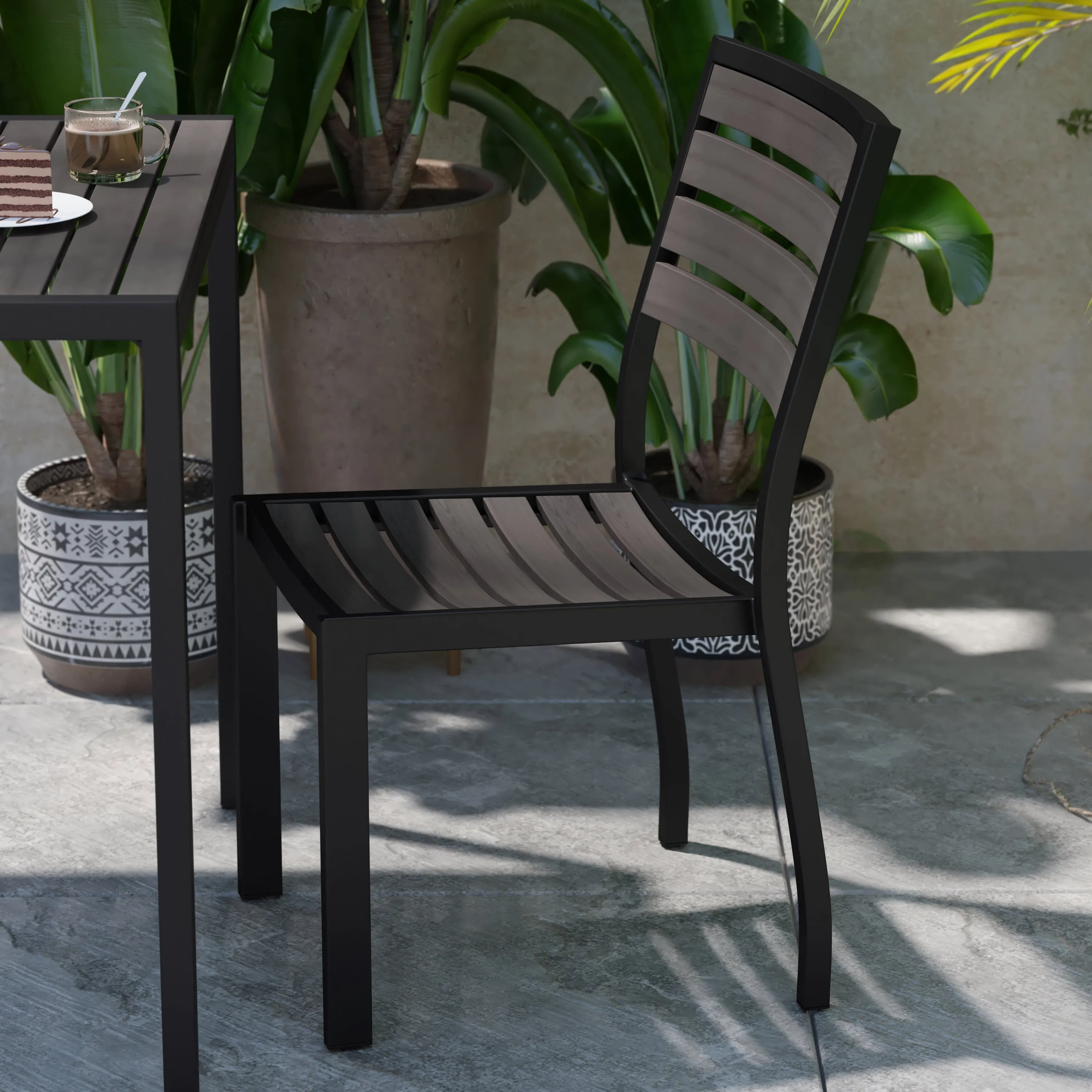 Lark Outdoor Side Chair with Faux Teak Poly Slats