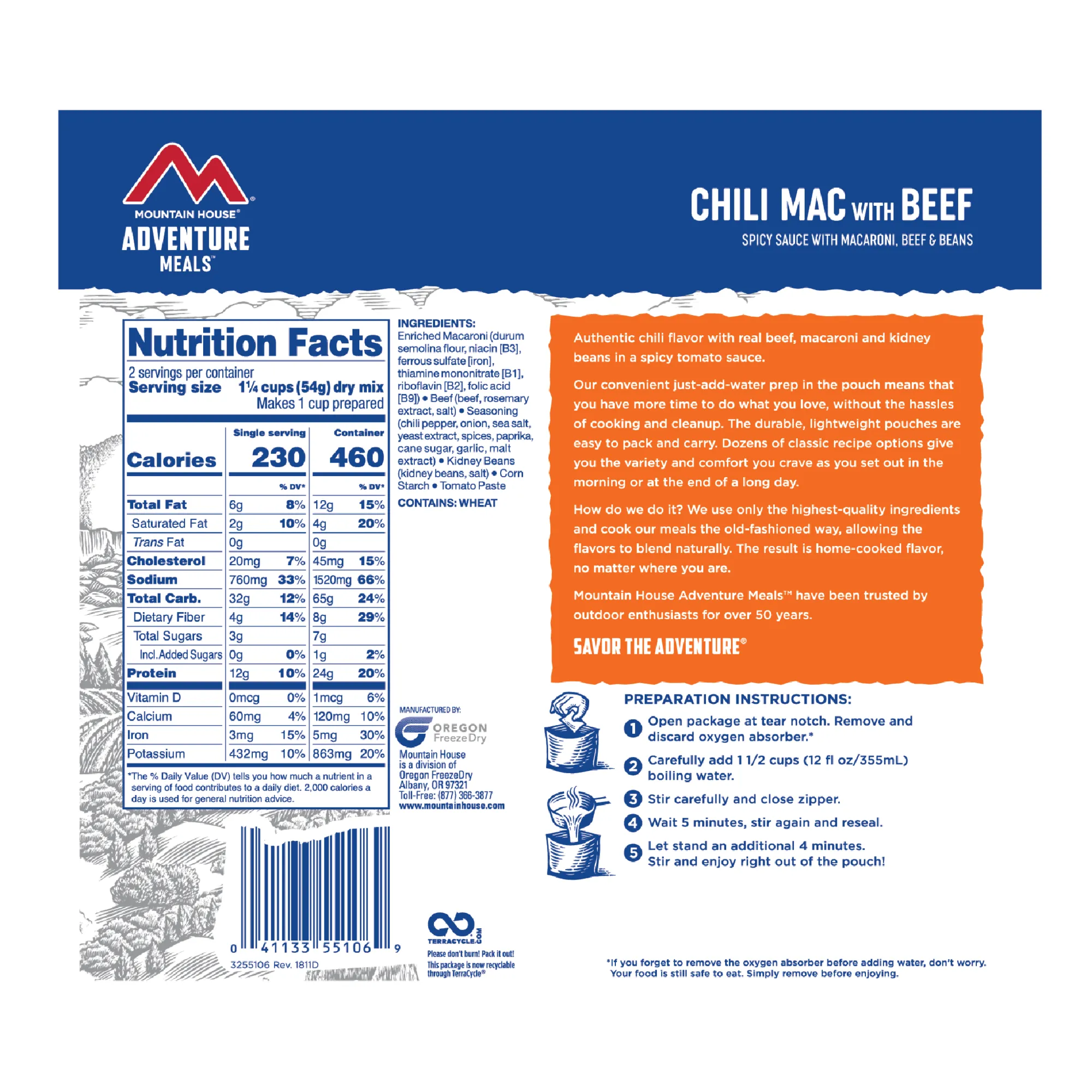 Mountain House - Chili Mac with Beef Pouch - 2 Servings