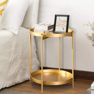 NEON CRAFTS End Table,Folding Metal Side Table Coffee Table Sofa Side Table for Living Room Bedroom Balcony and Office (Colour-Golden-2)