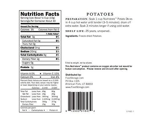 Nutristore Freeze-Dried Potatoes #10 Can - 40 Servings