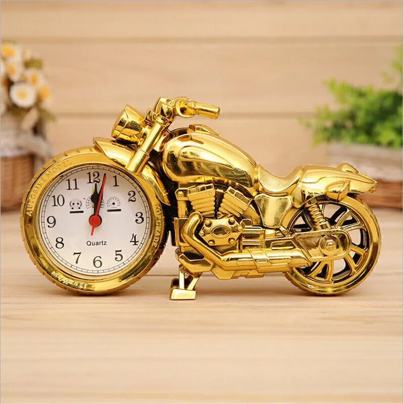 NXZ Golden Motorbike Shpe Desk & Shelf Clock for Home & Office Decor, Table Alarm Clock (Gold)