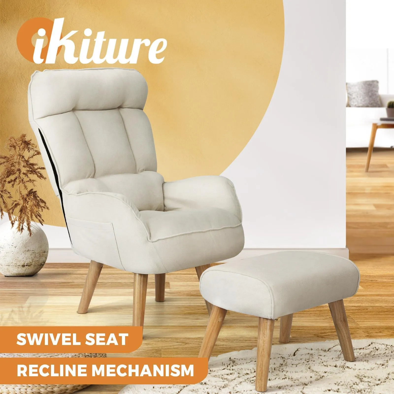 Oikiture Armchair Lounge Chair Ottoman Accent chairs Sofa With Stool/Swivel