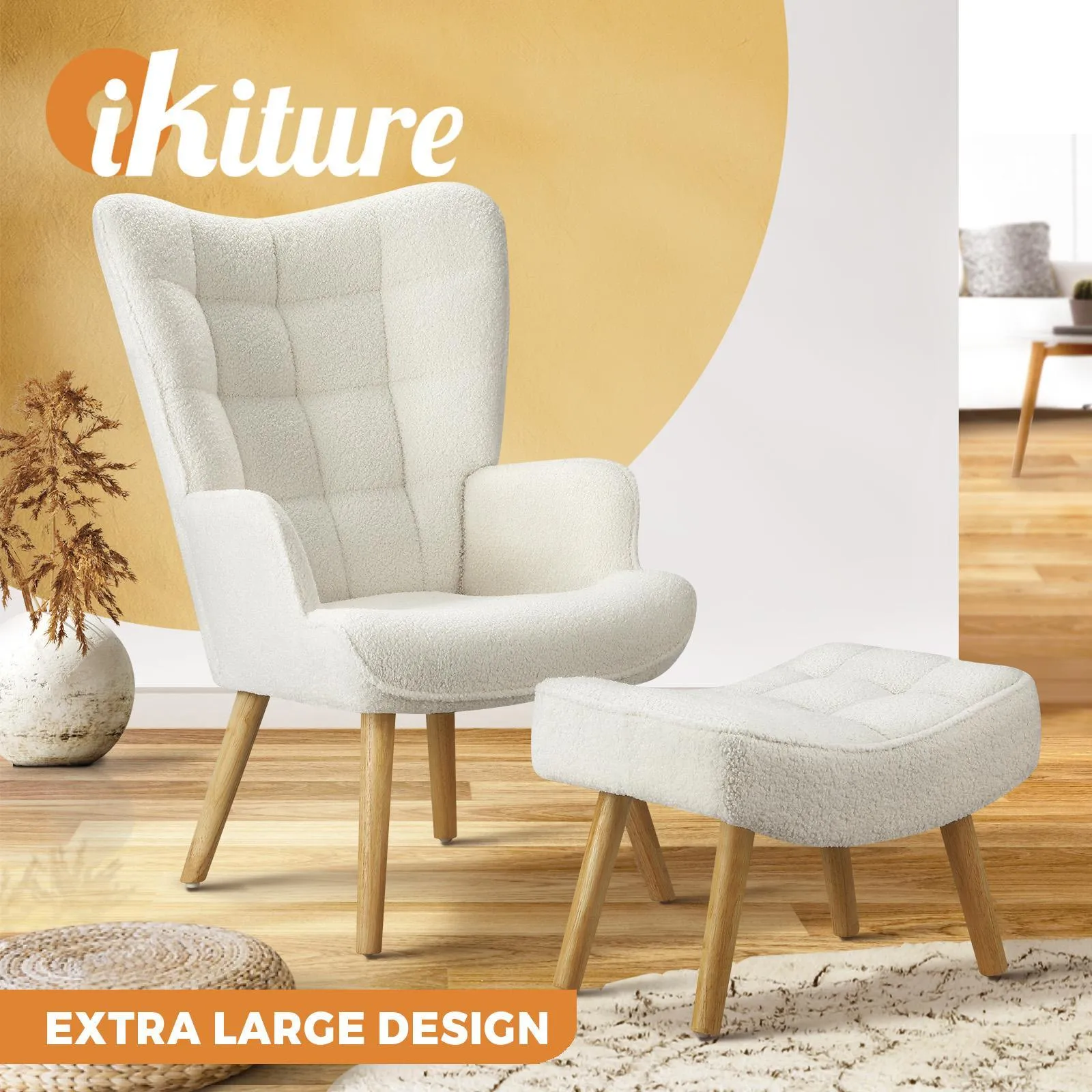 Oikiture Armchair Lounge Chair Ottoman Accent chairs Sofa With Stool/Swivel