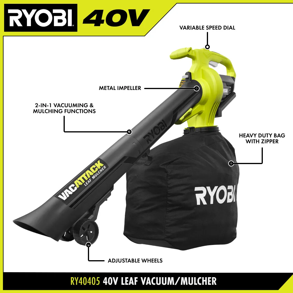 Open Box - RYOBI 40V Vac Attack Cordless Battery Leaf Vacuum/Mulcher (Tool Only)