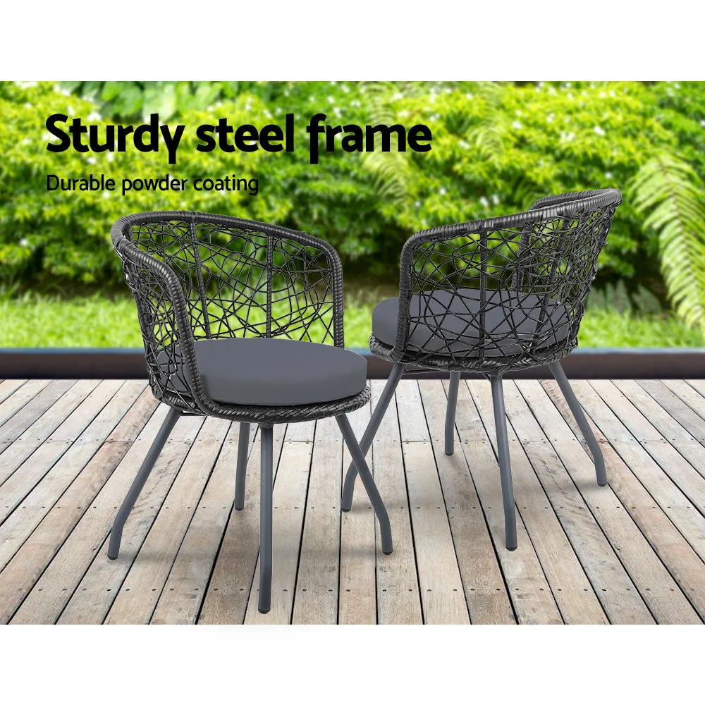 Outdoor Patio Chair and Table Bistro Set 3 Pc Round Rattan Chairs Table Black