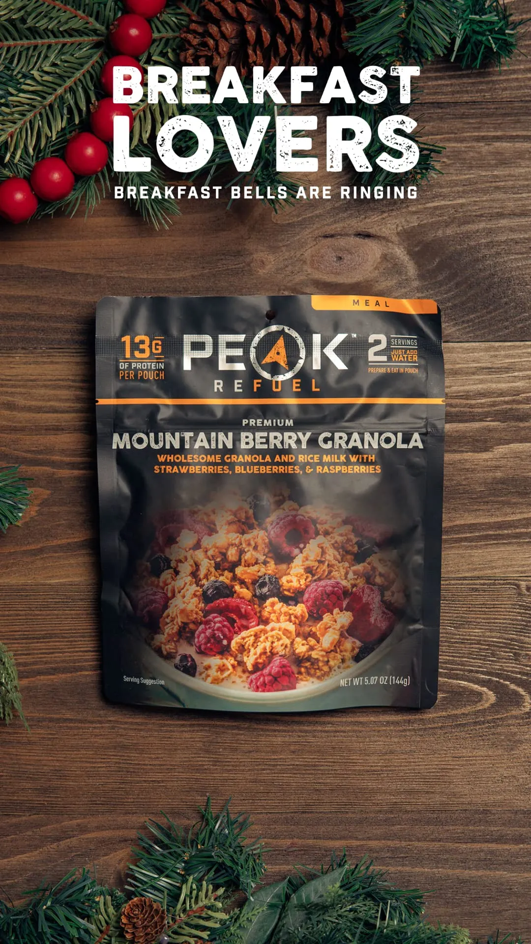 Peak Refuel Freeze-Dried Mountain Berry Granola with Rice Milk - 2 Serving Pouch