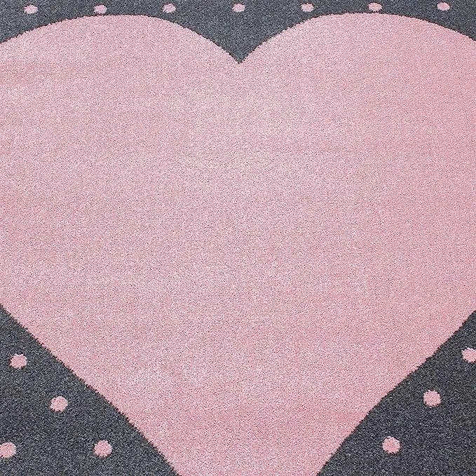 Pink and Grey Heart Kids Rug - Bambi