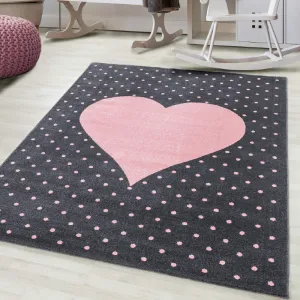 Pink and Grey Heart Kids Rug - Bambi