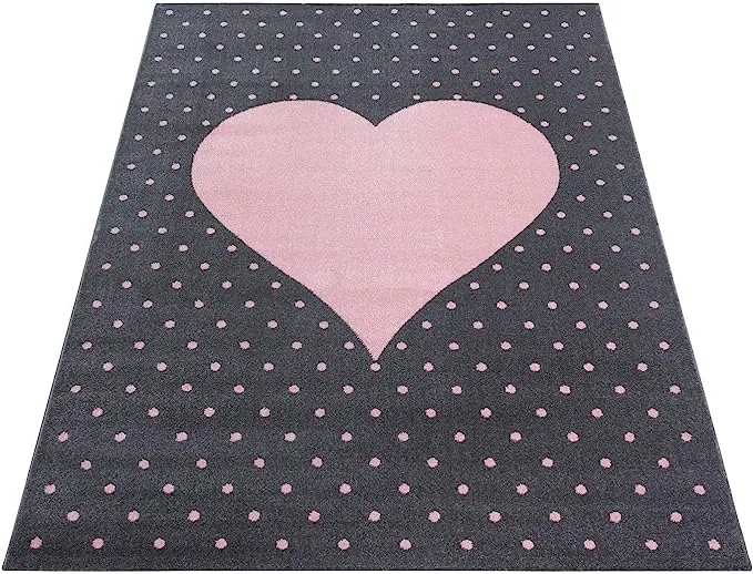 Pink and Grey Heart Kids Rug - Bambi