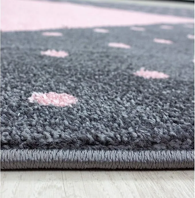 Pink and Grey Heart Kids Rug - Bambi