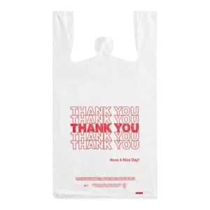 Plastic "Thank You" Bags Red & White Print 1/6 Size Self Open - 1000/Case