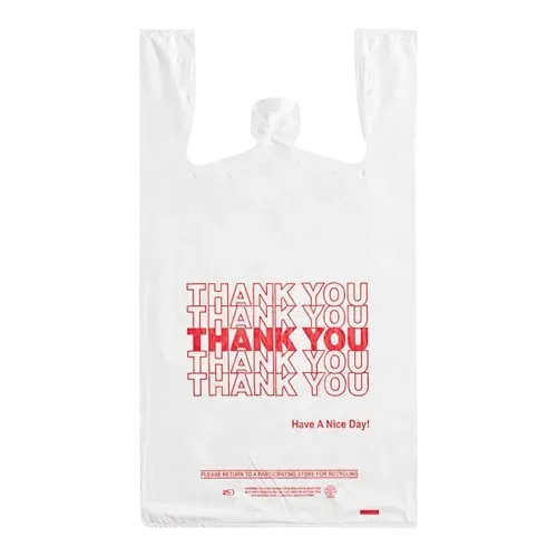 Plastic "Thank You" Bags Red & White Print 1/6 Size Self Open - 1000/Case