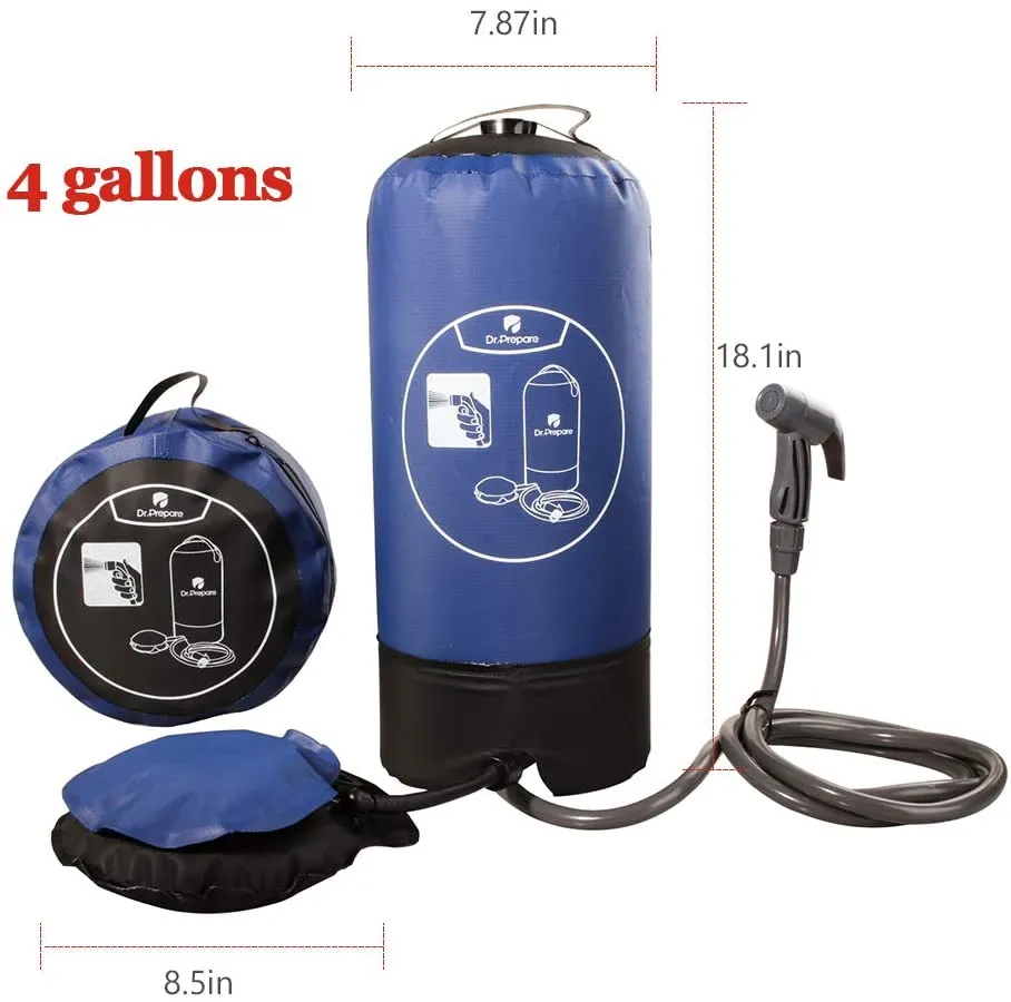 Portable Outdoor Camping Shower Bag with Pressure Foot Pump & Shower 4 Gallons