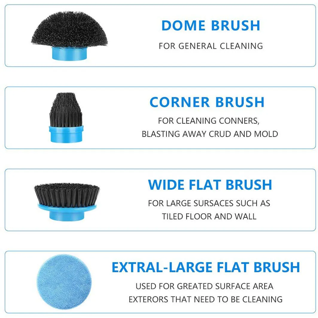 Rechargeable Electric Spin Power Scrubber Cleaning Brush with 4 Replaceable Brush Heads