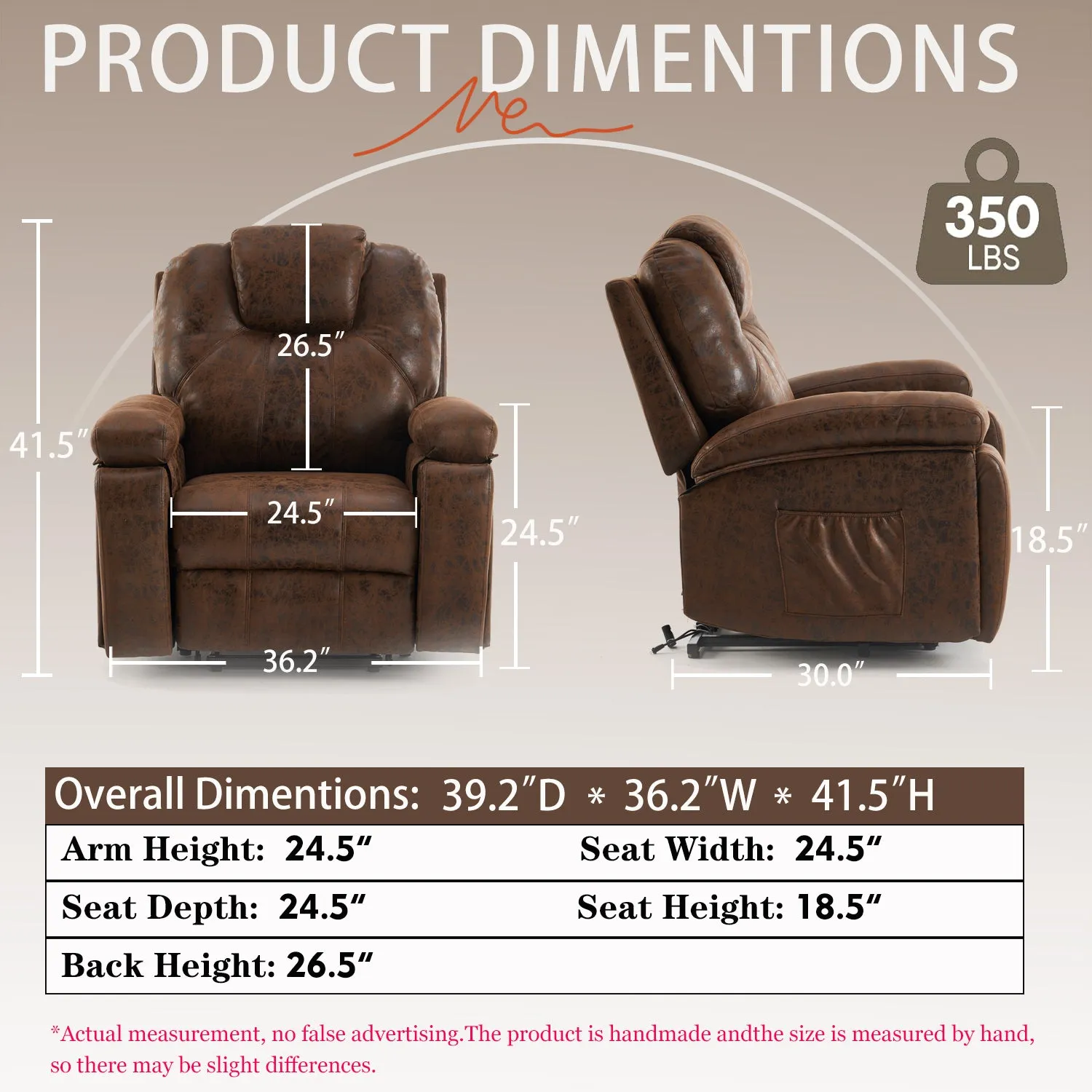 Rocha Power Lift Recliner Chair with Massage - Brown