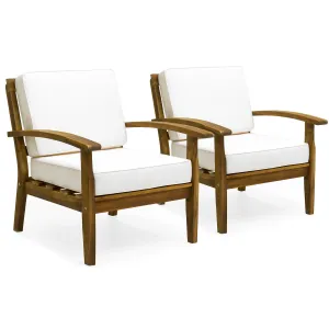 Set of 2 Outdoor Acacia Wood Club Accent Chairs w/ Water-Resistant Cushions