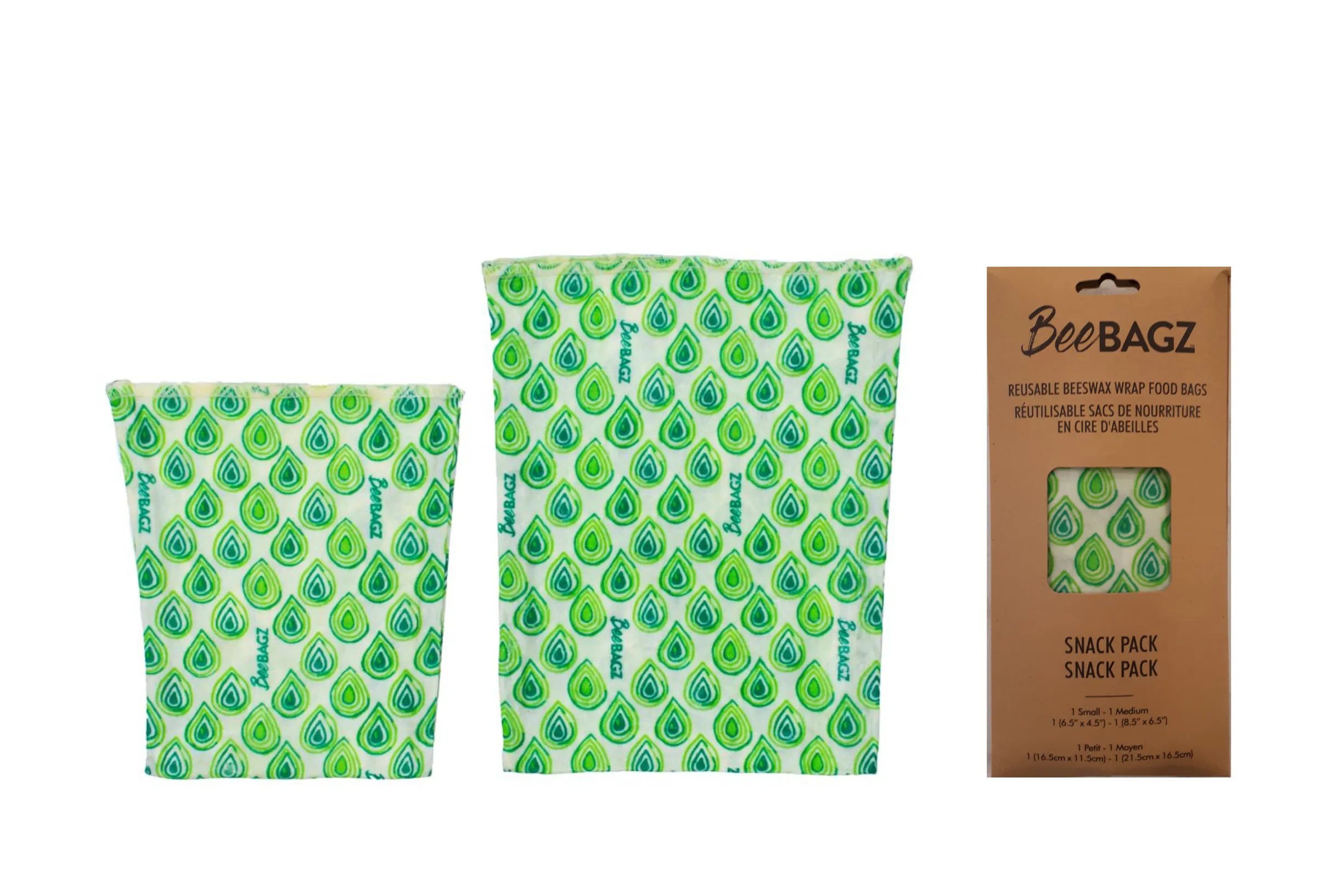 Snack Pack of 2 - Reusable Beeswax Wrap Food Storage Bags