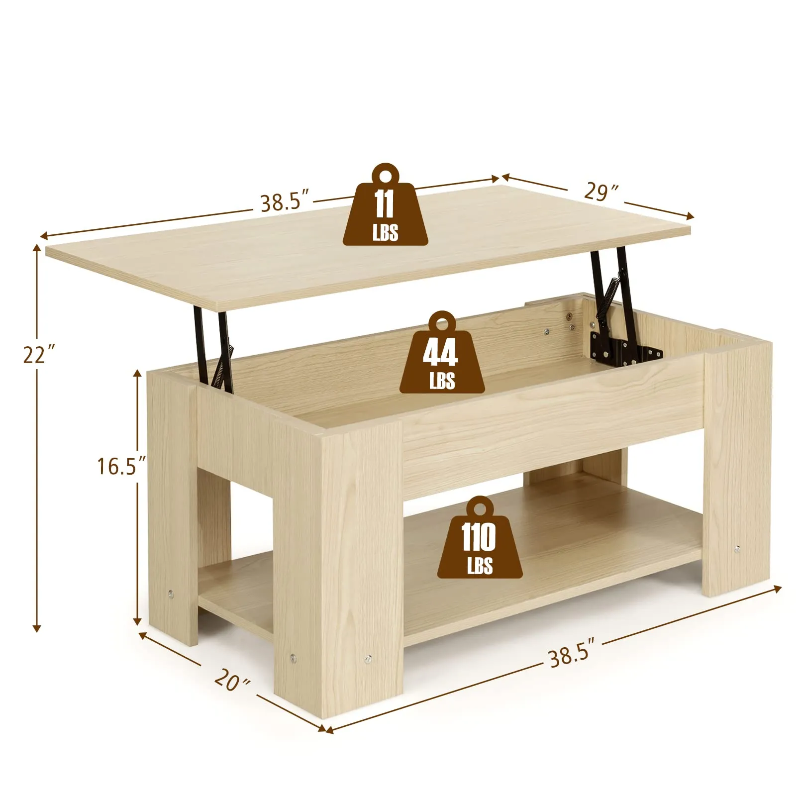 Tangkula Lift Top Coffee Table, Cocktail Table with Lift-Up Desktop