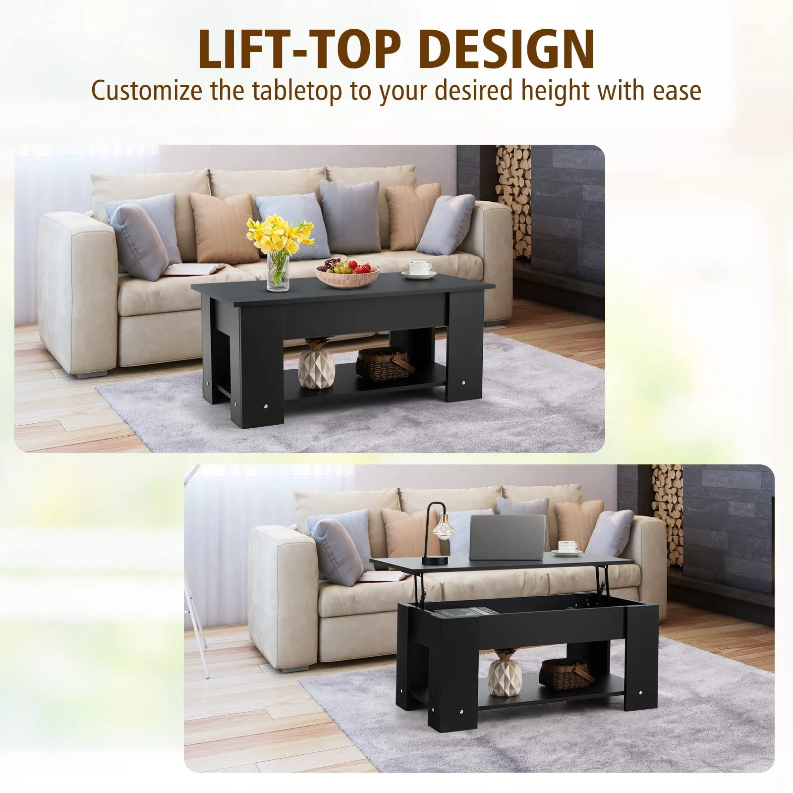 Tangkula Lift Top Coffee Table, Cocktail Table with Lift-Up Desktop