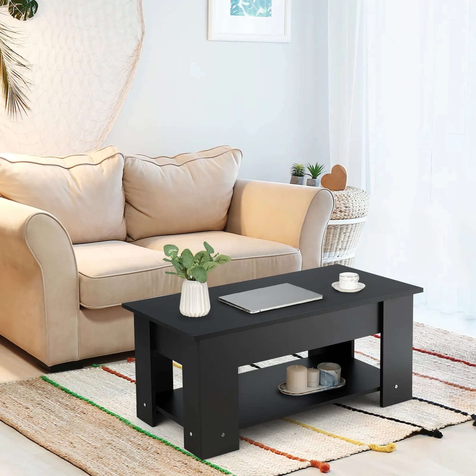 Tangkula Lift Top Coffee Table, Cocktail Table with Lift-Up Desktop