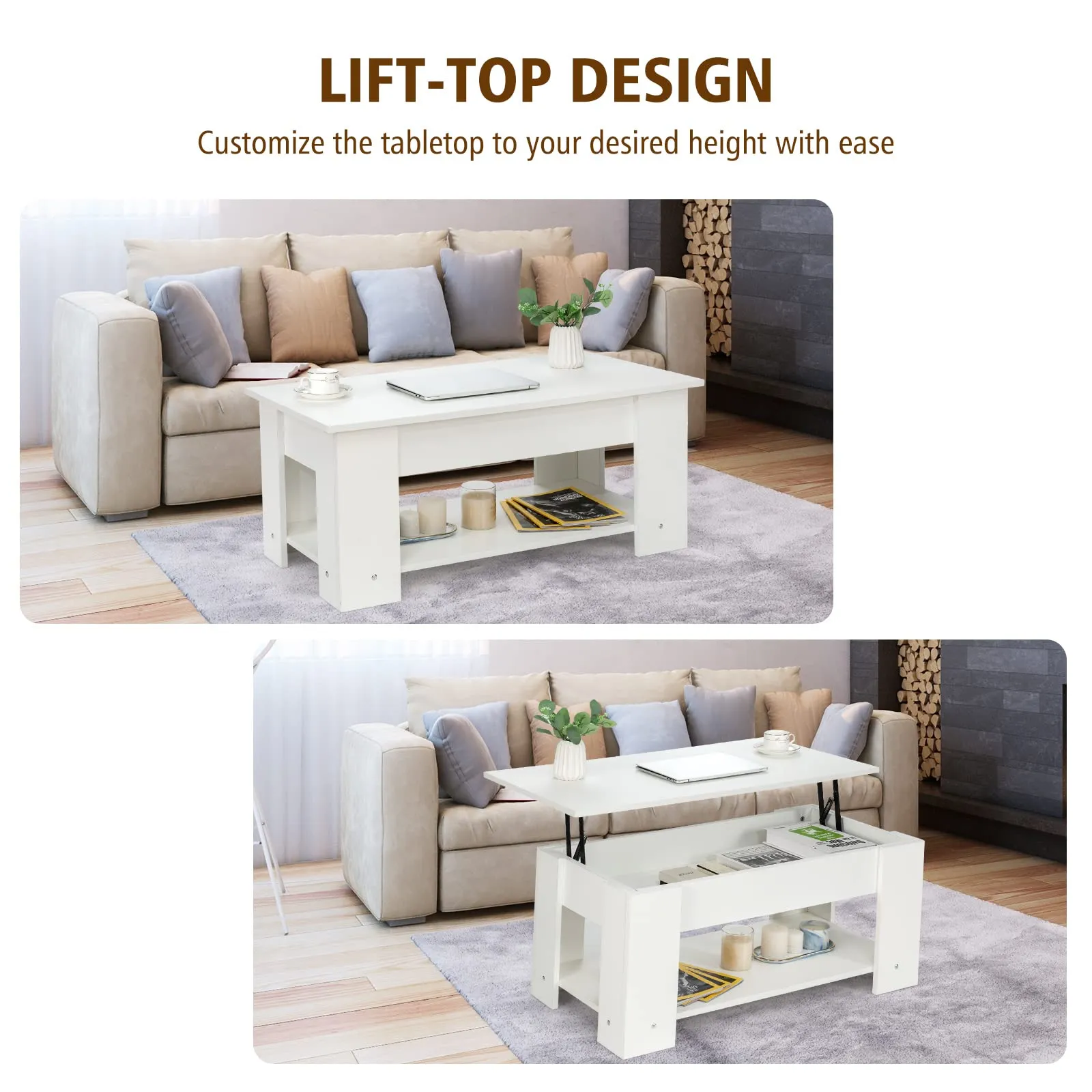 Tangkula Lift Top Coffee Table, Cocktail Table with Lift-Up Desktop