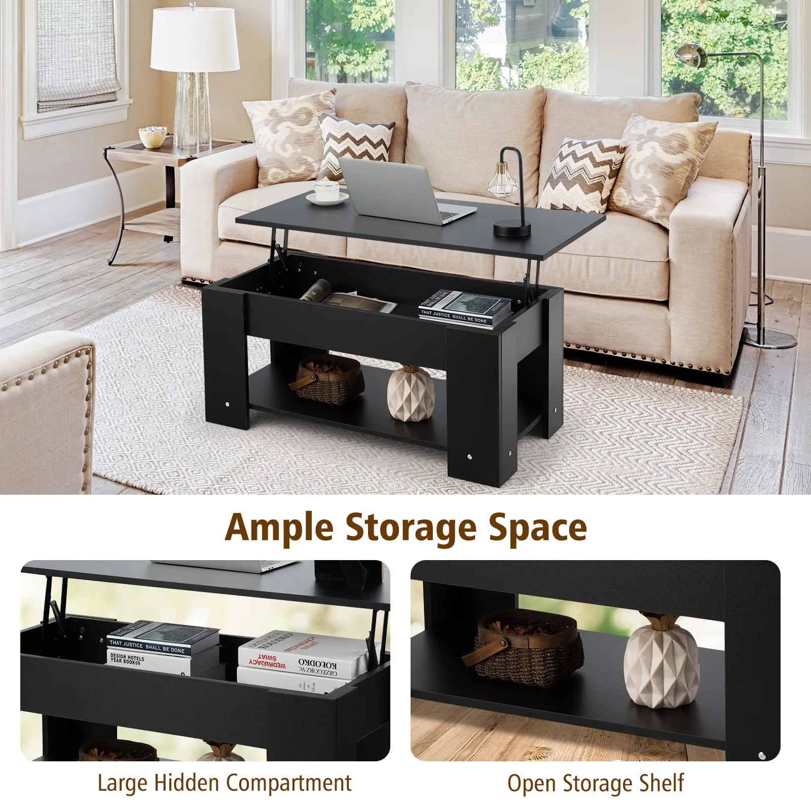 Tangkula Lift Top Coffee Table, Cocktail Table with Lift-Up Desktop