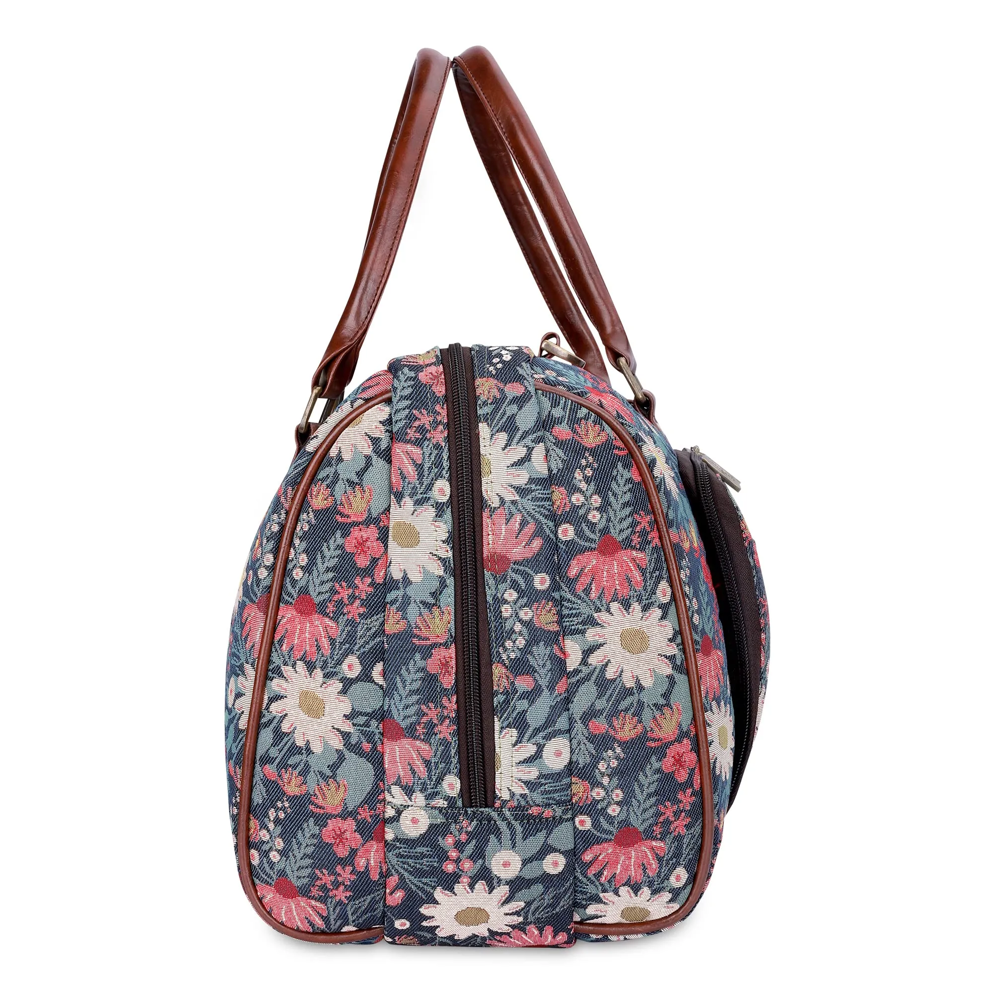 THE CLOWNFISH Fabric Oceania 28 Litres Tapestry Unisex Business Travel Duffle Bag With 15.6 Inch Laptop Sleeve (Purple-Floral)