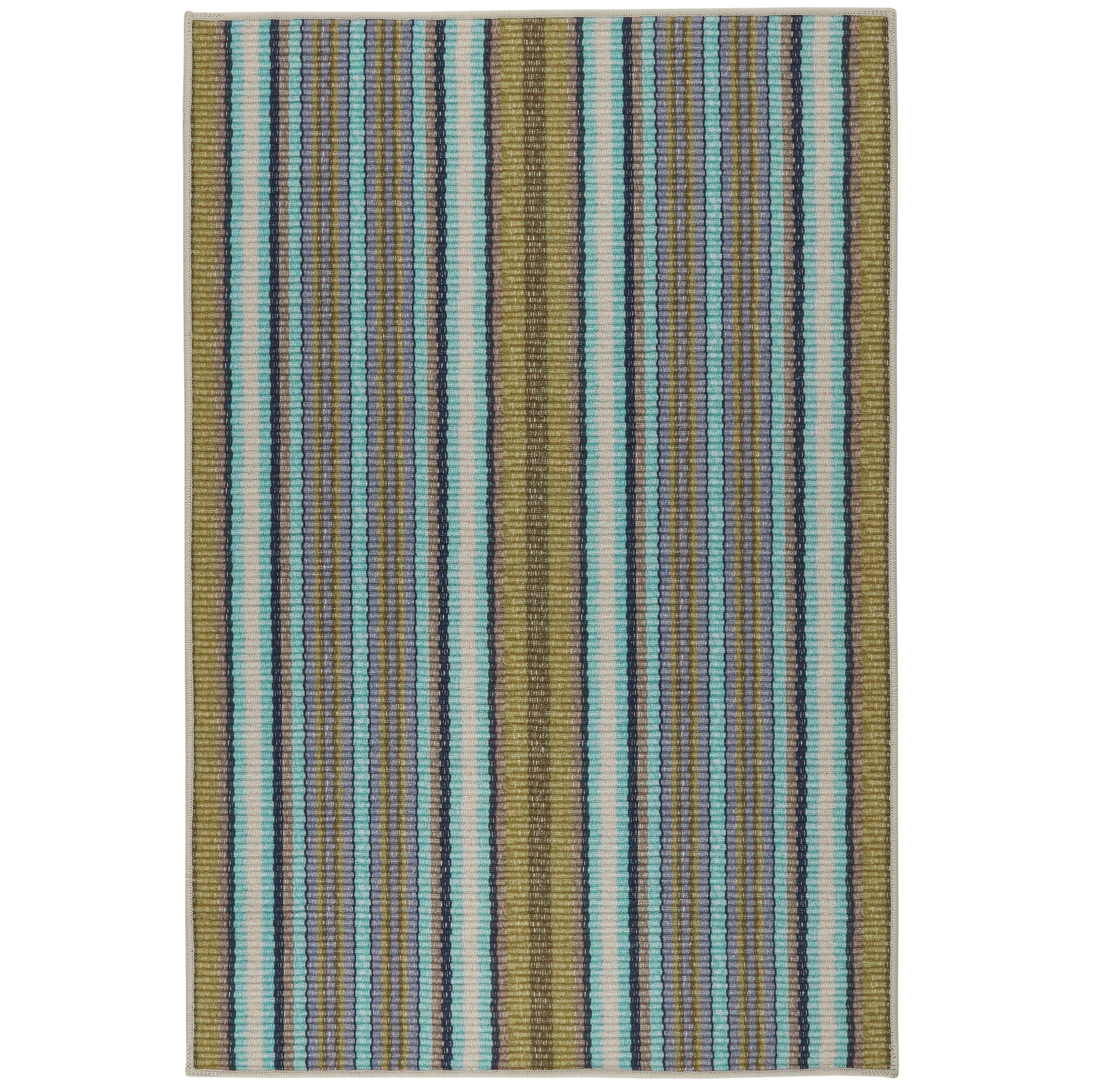 Treehouse Stripe Green Machine Washable Rug