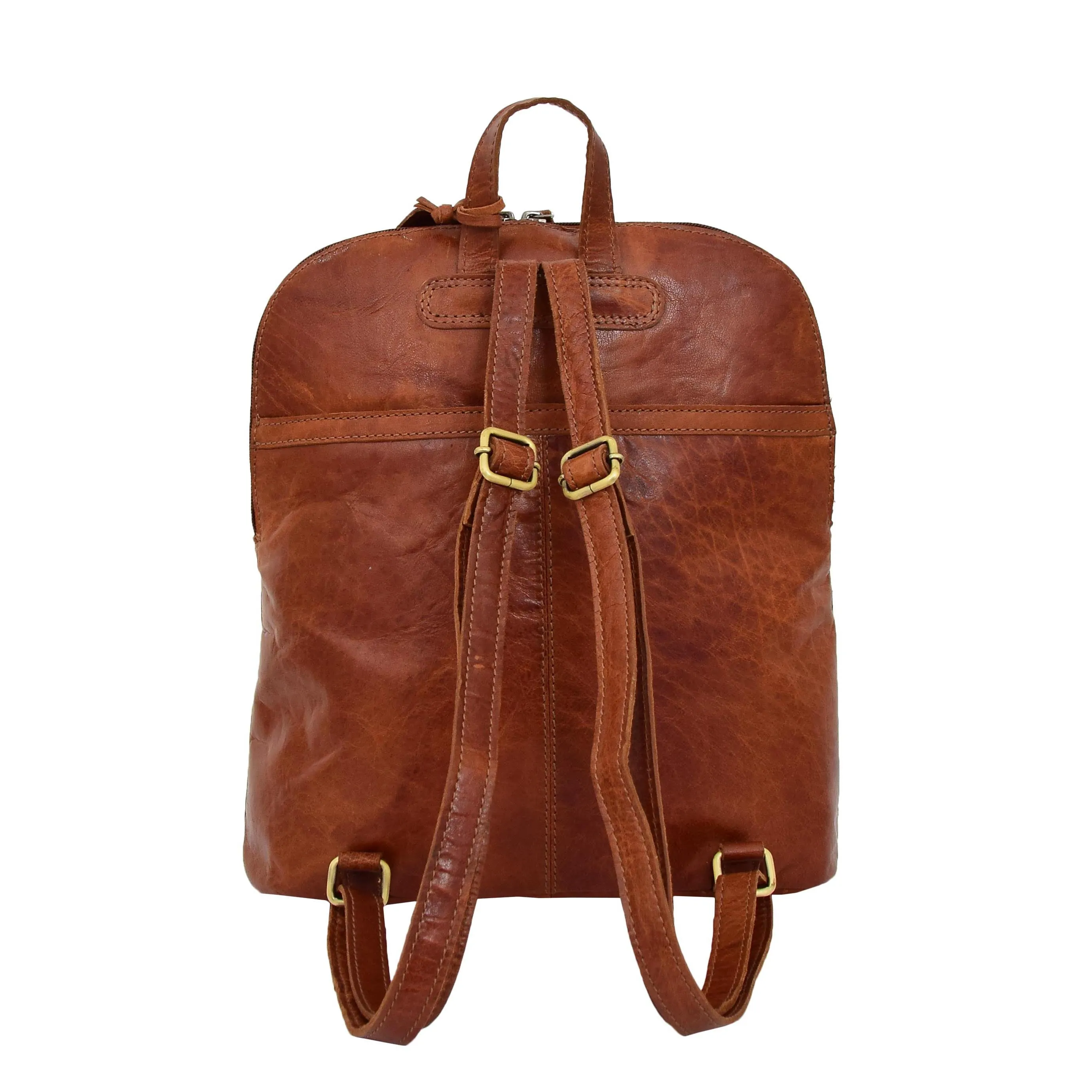 Womens Real Cognac Leather Backpack Organiser Day Rucksack Campus