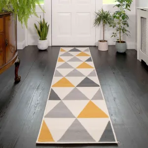 Yellow Grey Geometric Triangle Hall Runner Rug