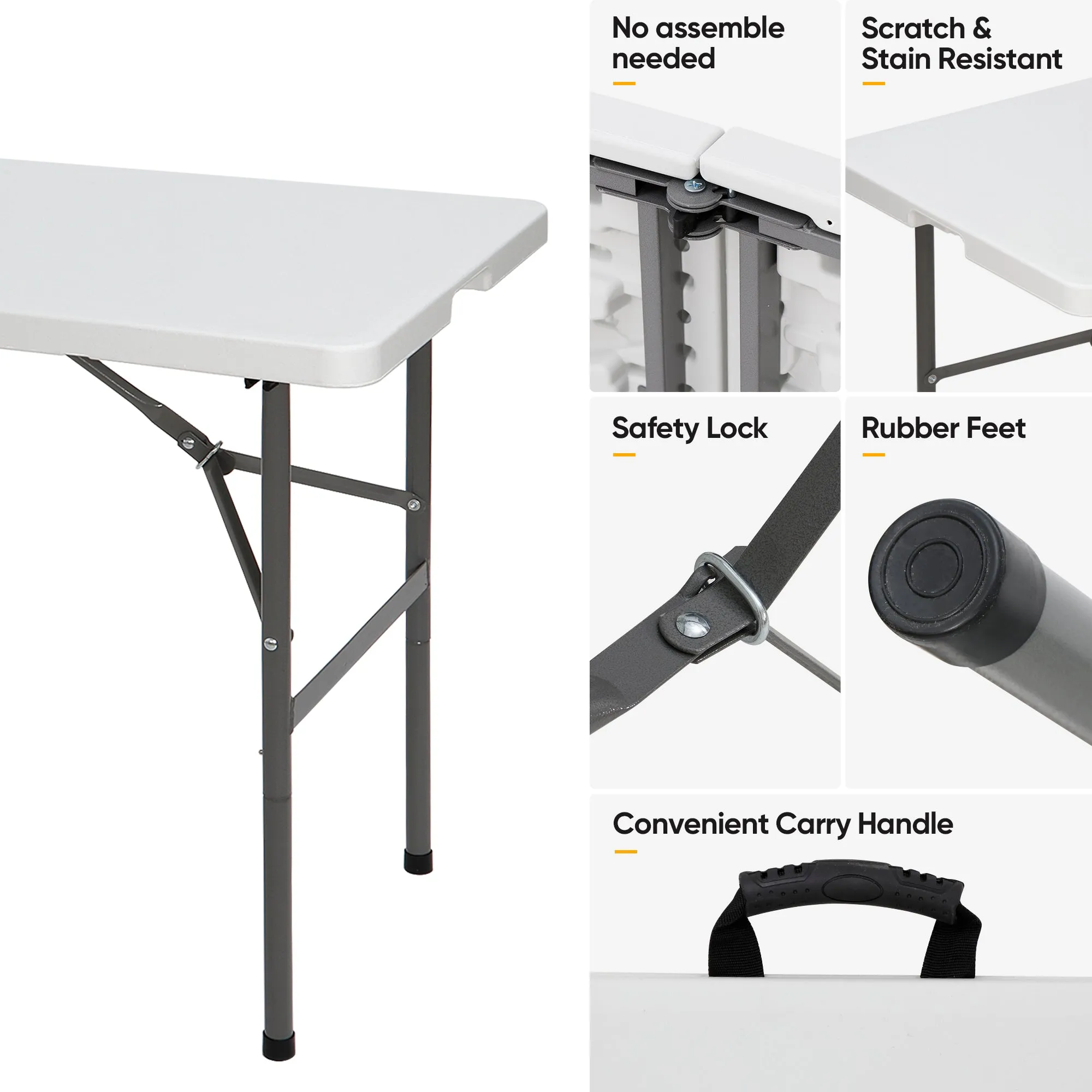 ZENY™ 4ft Portable Indoor Outdoor Heavy Duty Plastic Folding Table Picnic Table Fold-in-Half Utility Table w/Handle and Steel Legs，White