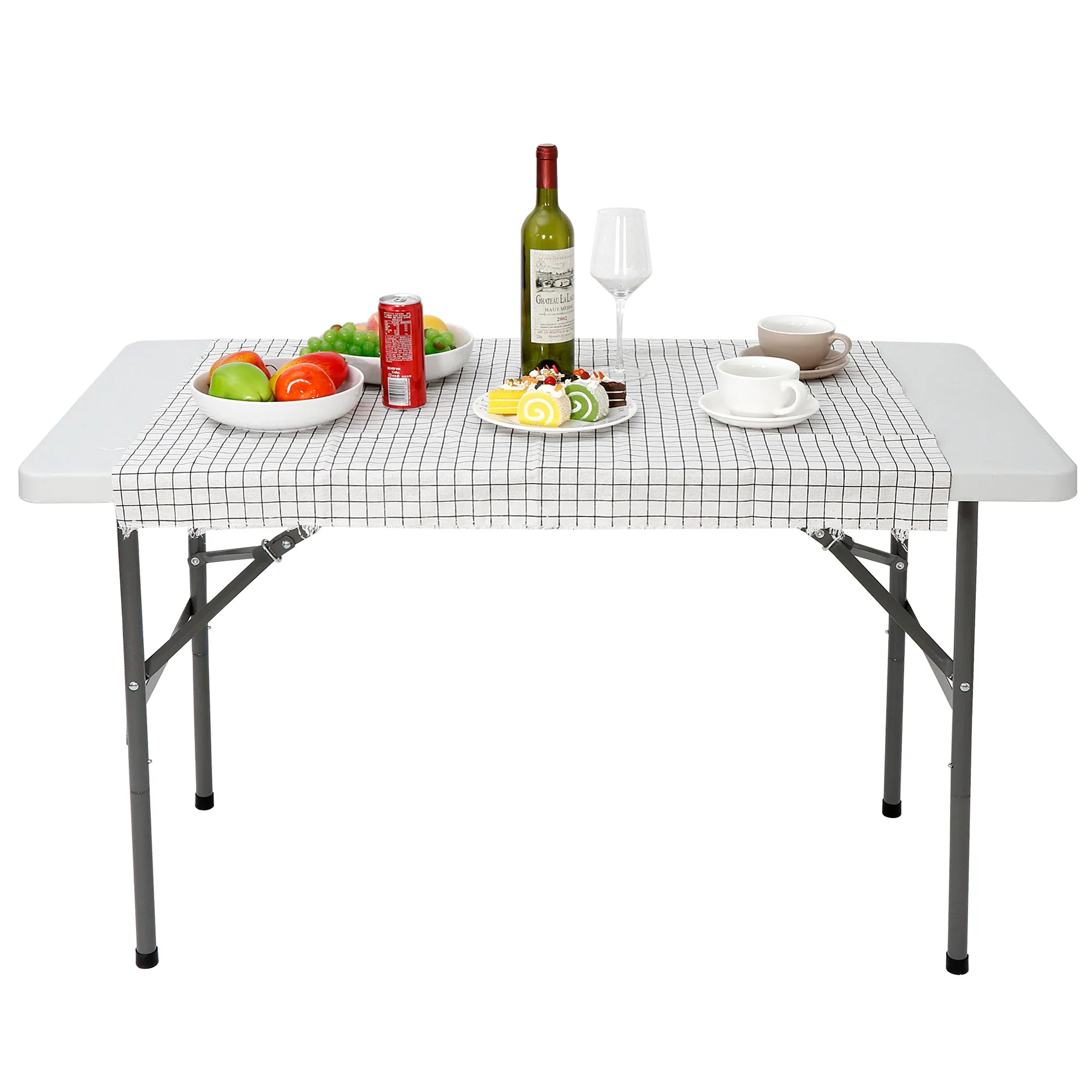 ZENY™ 4ft Portable Indoor Outdoor Heavy Duty Plastic Folding Table Picnic Table Fold-in-Half Utility Table w/Handle and Steel Legs，White